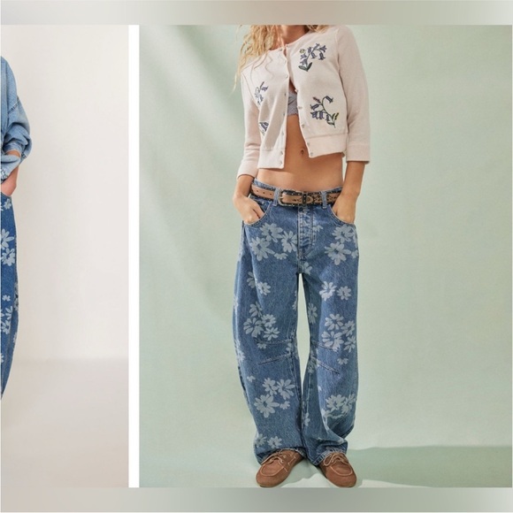 Free People We the Free Good Luck Printed Barrel Jeans - Laser Daisy - 28 🌼 - Picture 5 of 9